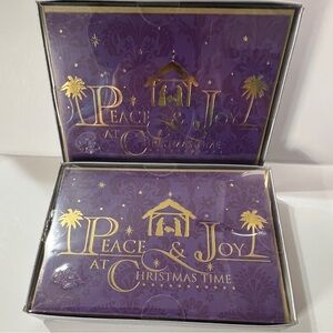 NWT- 32 Vintage Christmas Cards. Purple & Gold “Peace & Joy at Christmas”